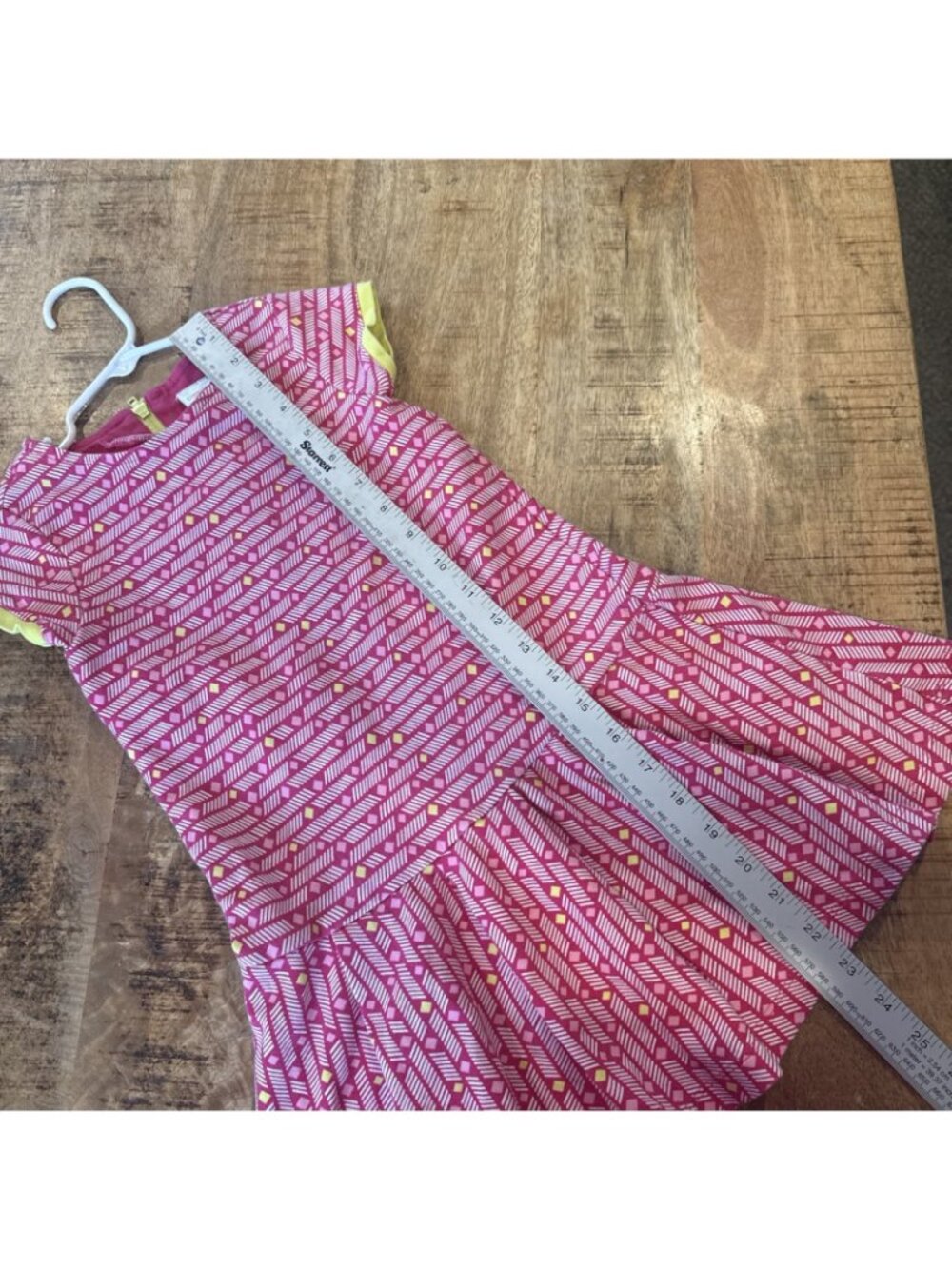 GYMBOREE Dress Pink Yellow drop waist cap sleeve girls 6 Cotton Geometric Knit - Picture 6 of 8
